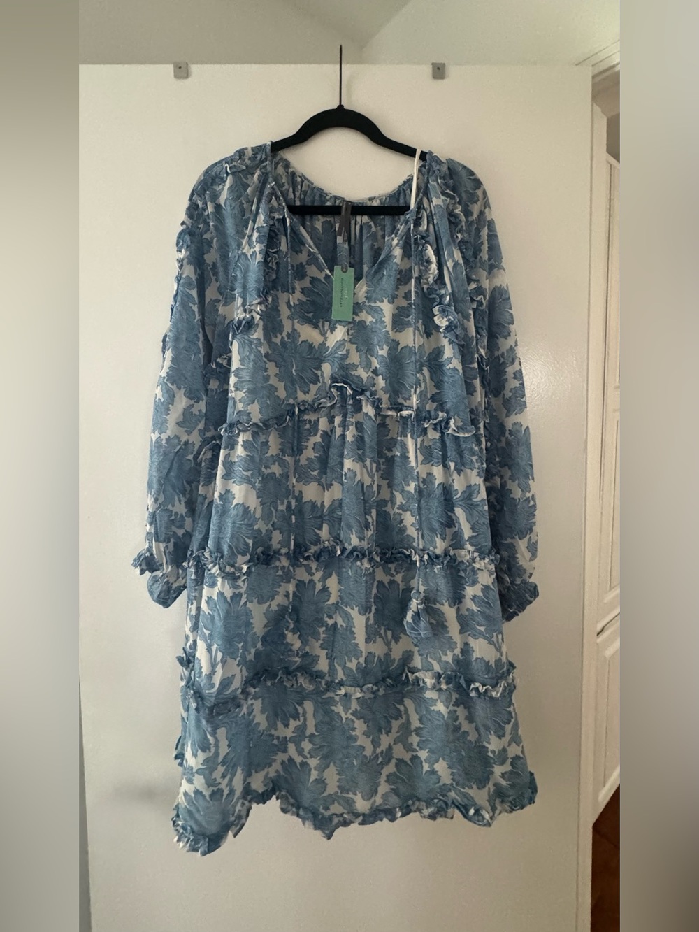 Anthropologie Blue Floral Tiered Mini Dress